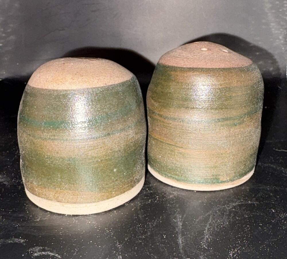 Salt And Pepper Shaker Handmade Pottery Brown/green 2”-2.5”